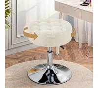 Ckaff Tabouret de Coiffeuse, Tabouret de Maquillage, Tabouret Pivotant Réglable en Hauteur, Tabouret de Bar Rond Rembourré en Tissu Bouclette pour Chambre à Coucher Salon Salle à Manger, Blanc
