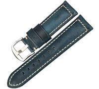 CKAKZTPTEV Bracelet de montre vintage en cuir ciré à l'huile for femmes et hommes, bracelet universel(Blue silver buckle,18mm)