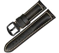 CKAKZTPTEV Bracelet de montre vintage en cuir ciré à l'huile for femmes et hommes, bracelet universel(Black black buckle,19mm)