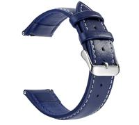 CKAKZTPTEV Genuine Leather Strap With Stainless Steel Buckle Quick Strap Change(Blue White Silver,18mm)