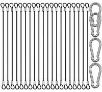 CKANDAY Lot de 20 attaches de sécurité en acier inoxydable de 15 cm avec 4 mousquetons à ressort, câble en fil d'acier avec boucles, revêtement en vinyle, chaîne de sécurité courte, cordon de