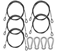 CKANDAY Lot de 5 attaches en acier inoxydable de 100 cm avec 4 mousquetons à ressort, câble en fil d'acier avec boucles, revêtement en vinyle avec revêtement en vinyle, noir, noir, Large