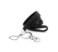 CKB Ltd 1x Bling Carte ID Support De Badge Noir Acrylic Faux Diamant Rhinestone Style Cordon Lanyard courroie de cou Strap lanière Swivel Metal Clip