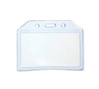 CKB LTD 5x Pochet Horizontale Plastique Souple et Durable Carte d'identité, Toute épreuve porte-badge - Porte Carte Double Transparent paysage pour Lanière cordon et enrouleur clip 9,5 x 7,3cm