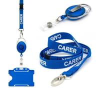 CKB LTD Blue Carer Lot de 3 cordons rétractables et porte-badges comprenant un seul cordon, un mousqueton extensible Yoyo et un porte-carte d'identité rigide