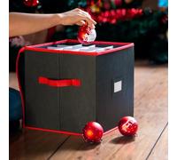 CKB LTD Boîte de rangement pour boules de Noël rouge et noire V2 Cube avec compartiments - Peut contenir jusqu'à 64 boules de Noël, ornements de Noël et décorations de grenier - Conteneur - 33 x 33 cm