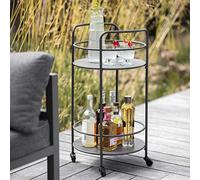 CKB LTD Chariot de service rond fabriqué en acier avec revêtement en poudre mat pour cuisine, intérieur et extérieur, chariot de service de jardin avec 4 roues, 79 x 42 x 40 cm (carbone)