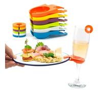 CKB LTD Clips pour assiette de buffet et anneaux de marquage pour verre - Lot de 12 pièces avec 6 supports d'assiettes et 6 anneaux d'identification en verre - Accessoires multicolores pour gobelets