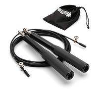 CKB LTD Corde à sauter Elite Speed pour adulte avec sac de voyage - Poignées en aluminium de qualité supérieure - Corde à sauter réglable Fonctionnelle Pour exercices de fitness Noir