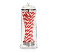 CKB LTD Distributeur de paille en verre rétro - Lot de 50 pailles en papier à rayures - Peut également être utilisé comme pot désinfectant pour salon de coiffure