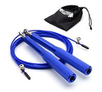 CKB LTD Elite Corde à sauter de vitesse pour adulte avec sac de voyage Poignées en aluminium de qualité supérieure Corde à sauter réglable 3 m 1 pièce Bleu lac