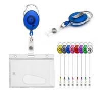 CKB LTD Ensemble de porte-badges rétractables avec fente d'éjection horizontale simple face pour école, bureau, carte d'identité, clip de ceinture, peut contenir 86 x 54 mm (bleu)