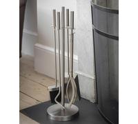 CKB LTD Ensemble d'outils de cheminée - 4 pièces de couleur argentée pour cheminée avec brosse, pelle, tisonnier et pince - Accessoires de cheminée en acier avec revêtement en poudre (argenté)