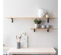 CKB LTD Étagère en Fonte de chêne - Étagère Flottante de qualité supérieure à Fixation Murale décorative pour étagère à épices et Salon en Bois de chêne Brut et Fonte Noir Small: H15 x W55 x D21.5cm