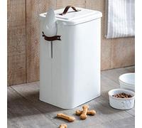 CKB LTD Grande boîte de rangement de nourriture pour animaux de compagnie avec pelle pour contenir des friandises pour chien ou chat en métal avec couvercle hermétique Poignée en cuir 13 kg