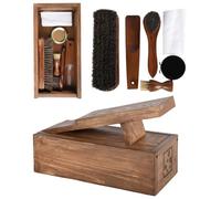 CKB LTD Kit d'entretien des chaussures - Coffret cadeau portable en bois avec repose-bottes, brosse applicateur, brosses de polissage, dauber, chausse-pied, polissage noir et chiffon de nettoyage