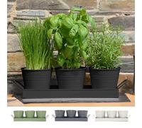 CKB LTD Lot de 3 pots de fleurs en métal avec plateau d'égouttement traditionnel pour rebord de fenêtre pour la cuisine, cultivez vos propres herbes pour la cuisine (noir)