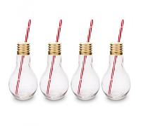 CKB LTD® Lot de 4 Edison Light Bulb Ampoule Verres à cocktail Nouveauté Avec Paille 400ml - Idéal pour les boissons gazeuses, bières, cocktails & rhum
