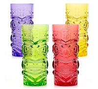 CKB LTD Lot de 4 verres Tiki Maori Tiki - Verre coloré - Lot de 4 verres à cocktail - Verre à long drink - Pour mai Tai, rhum, bar Tiki - 450 ml