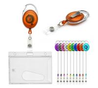 CKB LTD Lot de 5 porte-badges rétractables avec fente d'éjection horizontale simple face pour école, bureau, carte d'identité avec clip de ceinture - Peut contenir 86 x 54 mm (orange)