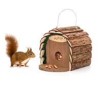 CKB LTD Mangeoire Écureuil Exterieur Mangeoire à Oiseaux 2 en 1 Bois Rustique Naturel résistant aux intempéries Distrubuteur de Nourriture Écureuils Station d'alimentation pour Jardin Arbre ou Balcon