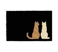 CKB LTD Paillasson fantaisie imprimé deux chats assis avant et arrière en fibre de coco antidérapante pour intérieur et extérieur (noir/blanc pâle)