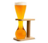 CKB Ltd® Quarter Yard Tall Ale Glass With Smart Birch Wood Stand Holder Verre de bière Profil de verre long et élégant et bois de bouleau Support à -Produit dans l'élégant borosilicate Verre Capacité 400ml