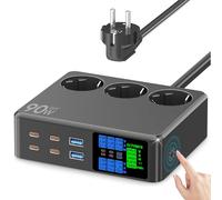 CKCN Multiprise avec USB C 6 Ports (90W), Prise Multiple 2500W avec Écran LED Bureau Multiprise Rallonge Electrique 1.2M Bloc Triple Prise USB Station de Charge PD Rapide Parafoudre Surtension, Noir
