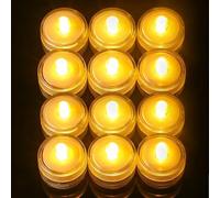 CKDSA Lot de 12 bougies LED chauffe-plats sans flamme à piles Mini lumière sous-marine Blanc chaud Étanche lumière submersible pour tombe Fenêtre Aquarium Jardin Fête de mariage Bassin Piscine