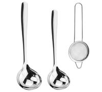 Cke Lot de 2 louches à soupe en acier inoxydable - Cuillère à sauce - Pour hôtel, maison, restaurant, cuisine, argent, avec 1 passoire droite veinée de 6 cm
