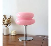 CKENSU Bauhaus Lampe de Table Minimaliste Moderne en verre Champignon Avec Abat-Jour Rétro Couleur Macaron éclairage de Table de Chevet décoratif pour Salon, Chambre à Coucher (rose)