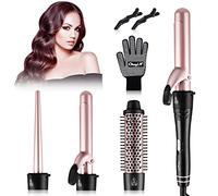 CkeyiN Fer à Boucler 4 en 1, Ensemble de Revêtement Céramique avec Brosse à Friser, Multifonction Petites Boucles Interchangeables avec un Gant Anti-brûlure Pour une Variété de Coiffures Bouclés (2)