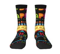 CKGODGF 1 paire de chaussettes mi-tube décontractées avec imprimé « Happy Birthday Big Cake », chaussettes amusantes de couleur contrastée, jolies chaussettes mi-tube, 3 noir, Taille unique