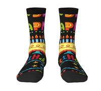 CKGODGF 1 paire de chaussettes mi-tube décontractées avec imprimé « Happy Birthday Big Cake », chaussettes amusantes de couleur contrastée, jolies chaussettes mi-tube, 2 Noir-1, Taille unique