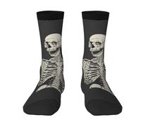 CKGODGF 1 paire de chaussettes mi-tube décontractées avec motif tête de mort, rock roll, squelette et os, 3 noir, Taille unique