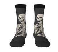 CKGODGF 1 paire de chaussettes mi-tube décontractées avec motif tête de mort, rock roll, squelette et os, 2 Noir-1, Taille unique