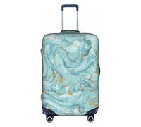 CKGODGF Azurite Housse de bagage élastique avec fermeture éclair Motif marbre à l'huile Bleu sarcelle et feuille d'or, blanc, S