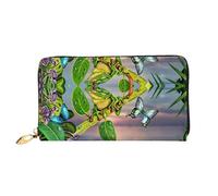 CKGODGF Beaucoup de grenouilles chantent sur les branches d'été Papillons Lac Water Print Portefeuille long en cuir tendance pour homme et femme avec fermeture éclair, adapté pour les voyages