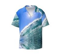 CKGODGF Big Ocean Wave Hd Print Chemise décontractée à manches courtes pour homme, boutonnée pour l'été, la plage, les loisirs, les chemises habillées, Noir , M