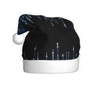 CKGODGF Chapeau de Noël tendance et unique à imprimé binaire bleu, chapeau de Père Noël rétro, chapeau classique en peluche pour fête du Nouvel An