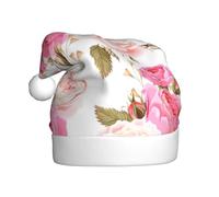 CKGODGF Chapeau de Noël tendance et unique avec imprimé de fleurs roses, chapeau de Père Noël rétro, chapeau classique en peluche pour fête du Nouvel An