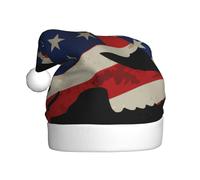 CKGODGF Chapeau de Noël tendance et unique imprimé aigle américain et drapeau, chapeau de Père Noël rétro, chapeau classique en peluche pour fête du Nouvel An
