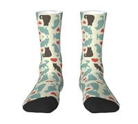 CKGODGF Chaussettes mi-tube décontractées avec imprimé Happy Walking Kitty - Chaussettes amusantes de couleur contrastée - 1 paire de chaussettes mi-tube, 2 Noir-2, Taille unique
