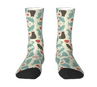 CKGODGF Chaussettes mi-tube décontractées avec imprimé Happy Walking Kitty - Chaussettes amusantes de couleur contrastée - 1 paire de chaussettes mi-tube, blanc, Taille unique
