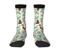 CKGODGF Chaussettes mi-tube décontractées avec imprimé Happy Walking Kitty - Chaussettes amusantes de couleur contrastée - 1 paire de chaussettes mi-tube, 3 noir, Taille unique