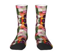 CKGODGF Chaussettes mi-tube décontractées avec imprimé tulipes - Chaussettes amusantes de couleur contrastée - 1 paire de chaussettes mi-tube, blanc, Taille unique