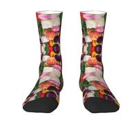 CKGODGF Chaussettes mi-tube décontractées avec imprimé tulipes - Chaussettes amusantes de couleur contrastée - 1 paire de chaussettes mi-tube, 2 Noir-2, Taille unique