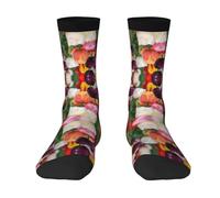 CKGODGF Chaussettes mi-tube décontractées avec imprimé tulipes - Chaussettes amusantes de couleur contrastée - 1 paire de chaussettes mi-tube, 3 noir, Taille unique