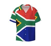CKGODGF Chemise décontractée décontractée à manches courtes pour homme avec drapeau de l'Afrique du Sud, Noir , M