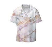 CKGODGF Chemise décontractée décontractée à manches courtes pour homme avec imprimé marbre rose et blanc, Noir , M